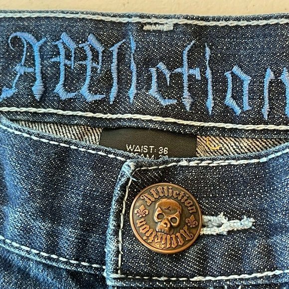 Very Rare Authentic Affliction Denim Killer Jeans Skeleton/Reaper Graphics Size - Picture 3 of 12
